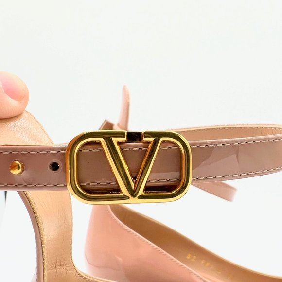 Valentino Garavani Patent Leather Ankle Strap Pumps w Valentino VLOGO Charm - Picture 7 of 11